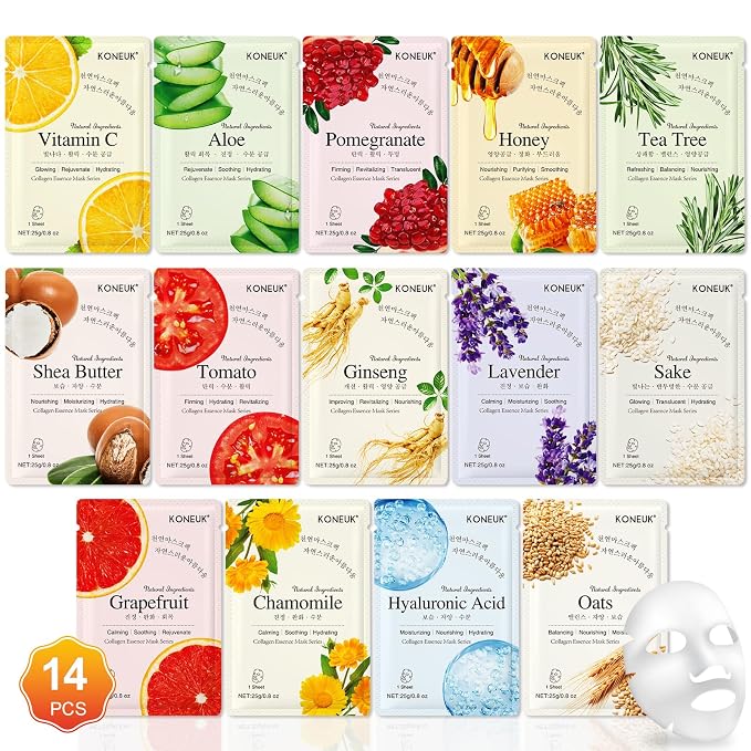 KONEUK 14 Pack Sheet Face Masks Skincare, Hydrating Face Masks Suitable by KONEUK
