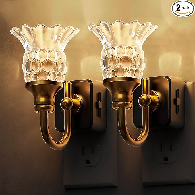 L LOHAS LED Night Lights Plug into Wall, 2 Pack 3000K Soft White LED Floral by LLOHASLED