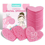50-Count Kickleen Compressed Cellulose Heart Shape Facial Sponges | Natural by KICKLEEN