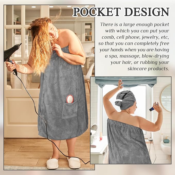 Tigeen Plus Size Towel Wrap for Women Spa Robe Set - Image 5