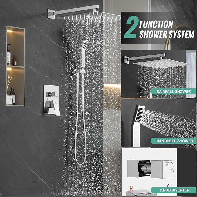 SR SUN RISE Polished Chrome Square Rainfall Shower Head and Handle Set - Image 4