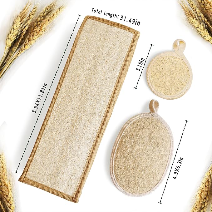 Natural Loofah Sponge Back Exfoliating Scrubber Combo Set, Seep Cleansing Skin - Image 2