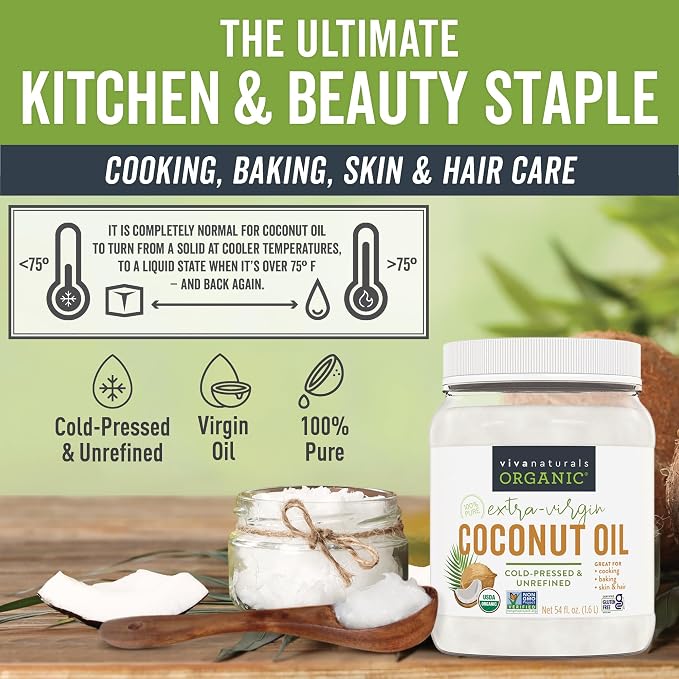 Viva Naturals Organic Coconut Oil, 54 fl oz – Unrefined, Cold-Pressed Extra - Image 4