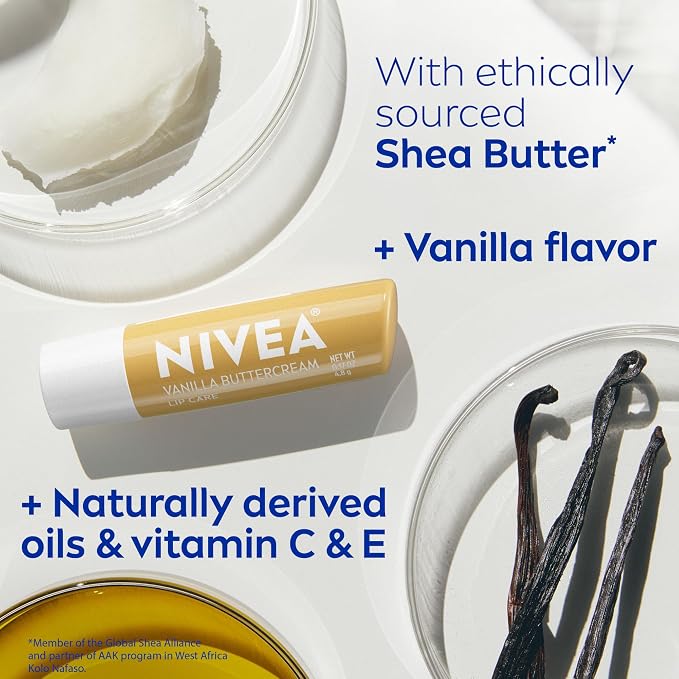 NIVEA Vanilla Buttercream Lip Care, Moisturizing Lip Balm - Image 7