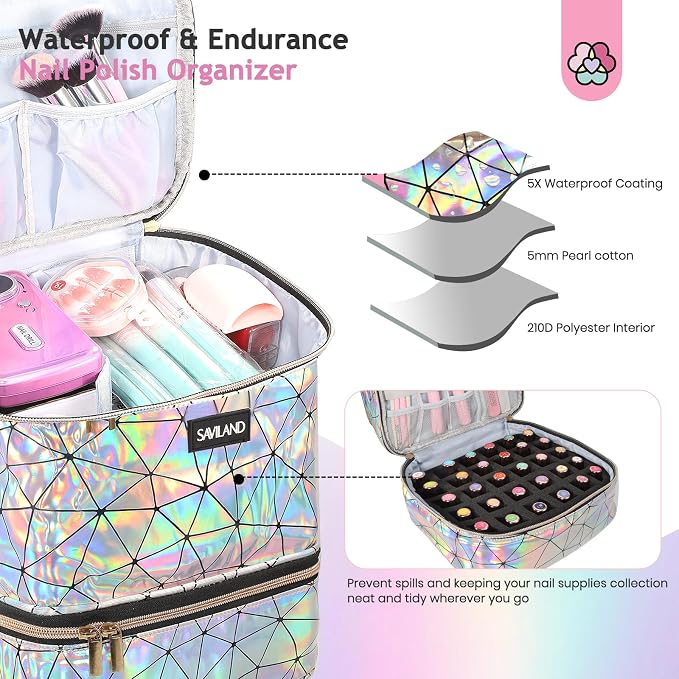SAVILAND Nail Polish Organizer Bag: PU Leather Nail Kit Organizer Holds 30 - Image 3