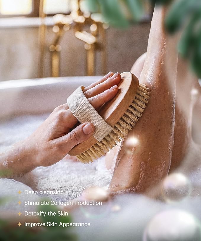 POPCHOSE Dry Brushing Body Brush, Natural Bristle Dry Skin Exfoliating Brush - Image 9