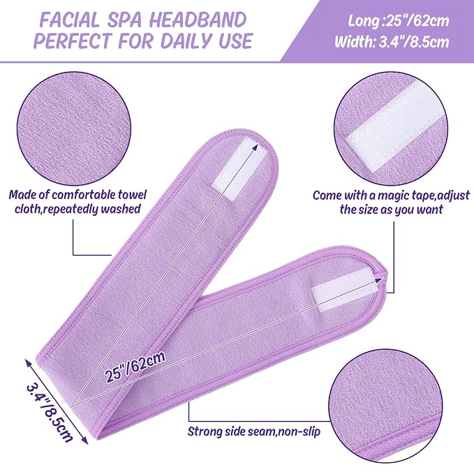 Whaline Spa Facial Headband Make Up Wrap Head Terry Cloth Headband Adjustable - Image 2