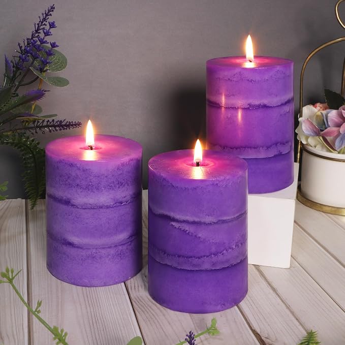 3" x 4" Handmade Pillar Candles Lavender Scented Purple Decorative Modern - Image 4