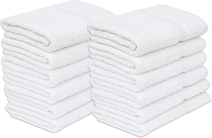 GOLD TEXTILES 12 White Economy Bath Towels Bulk Cotton Blend by GOLDTEXTILES