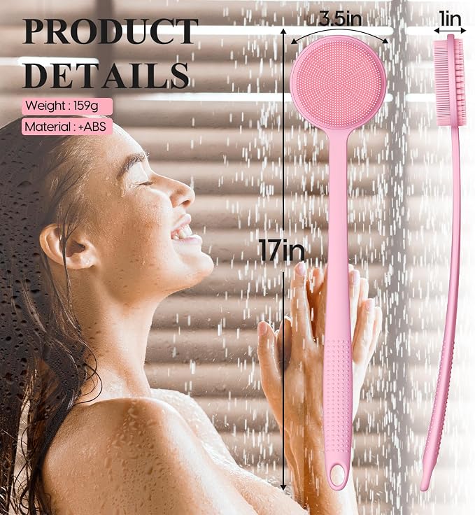 Silicone Back Scrubber for Shower, 17in Lengthen Long Handle Body Brush - Image 4