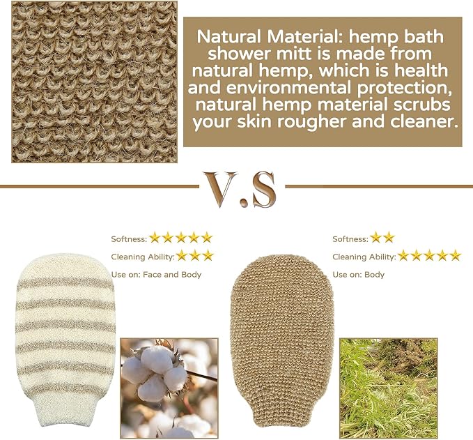 4 Pieces Bath Mitt Loofah Shower Gloves Natural Exfoliating Hemp Scrubbing Mitt - Image 3