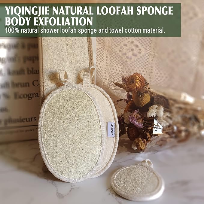 Natural Loofah Sponge Back Exfoliating Scrubber Combo Set, Seep Cleansing Skin - Image 5