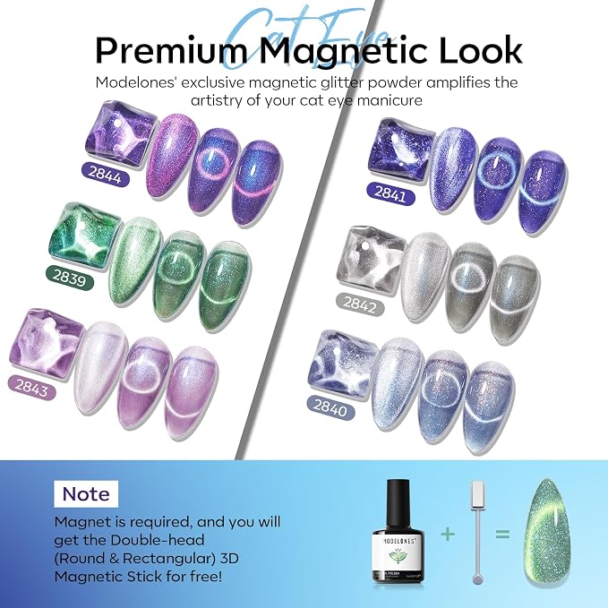 modelones Cat Eye Gel Nail Polish Set, 6 Colors Aurora Galaxy Pearlescent 9D - Image 3
