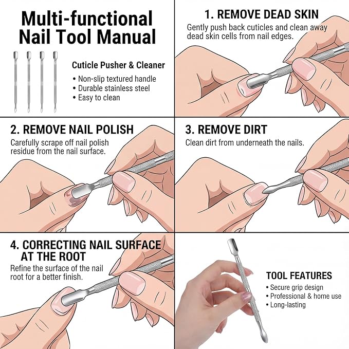 6 Pcs Dual-Sided Cuticle Pusher Set, Stainless Steel Cuticle Pusher Tool - Image 4