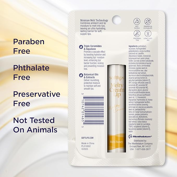 Softlips Melty Cream Hydrating Lip Balm, Honey Flavor, Long-Lasting - Image 6