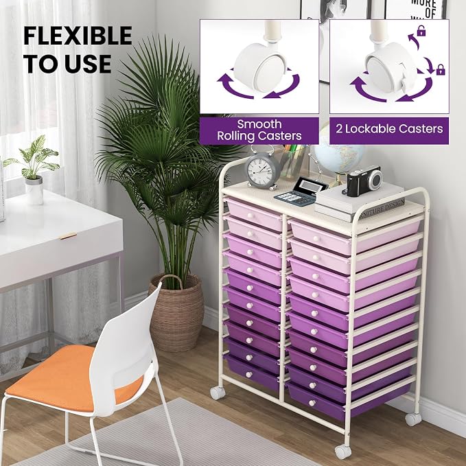 Giantex 20 Drawers Rolling Cart, Mobile Storage Drawer Cart, Classroom - Image 6