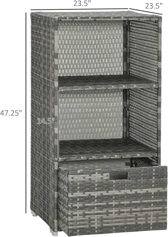 Outsunny Valet Pool Towel Rack, Waterproof PE Plastic Rattan Wicker Storage - Image 3