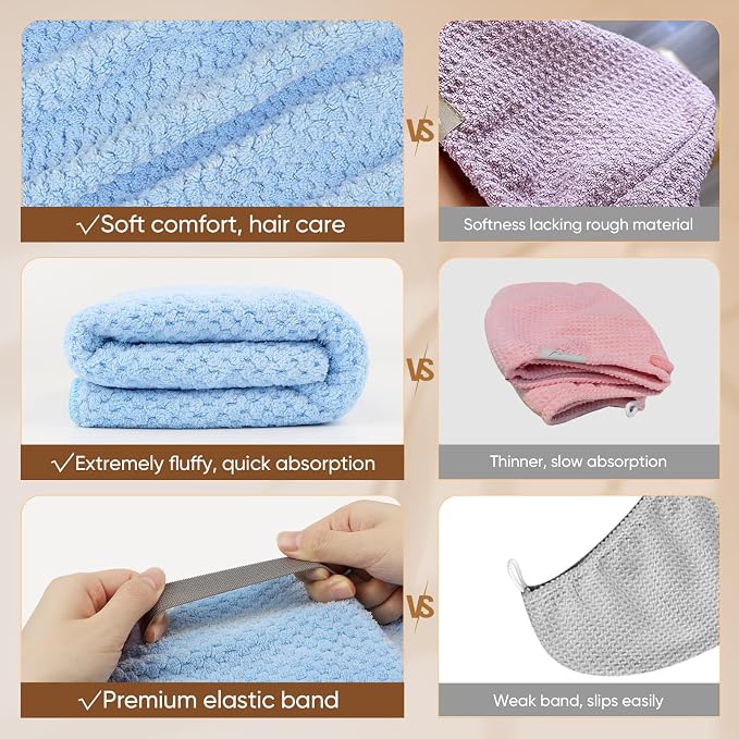 HOMEXCEL Blue Microfiber Hair Towels 5 Pack- 40 x 20 inches Super Soft - Image 4