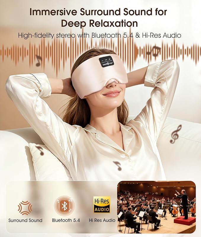 MUSICOZY 3D Silk Bluetooth Sleep Mask Headphones, Mulberry Silk Eye Mask - Image 4