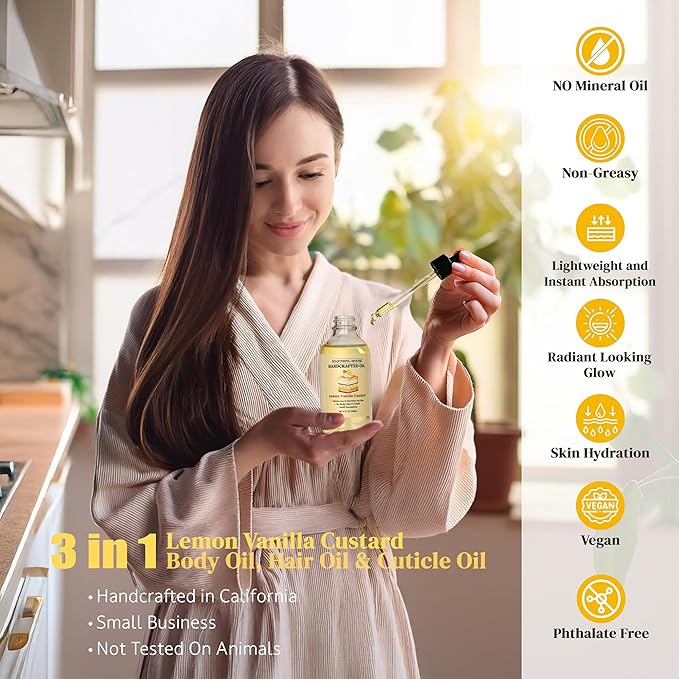Lemon Vanilla Custard Oil with All-Natural Moisturizing Body Oil - Image 4
