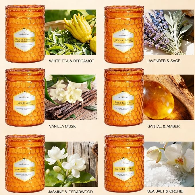 6 Pack Amber Glass Scented Candles - Image 2