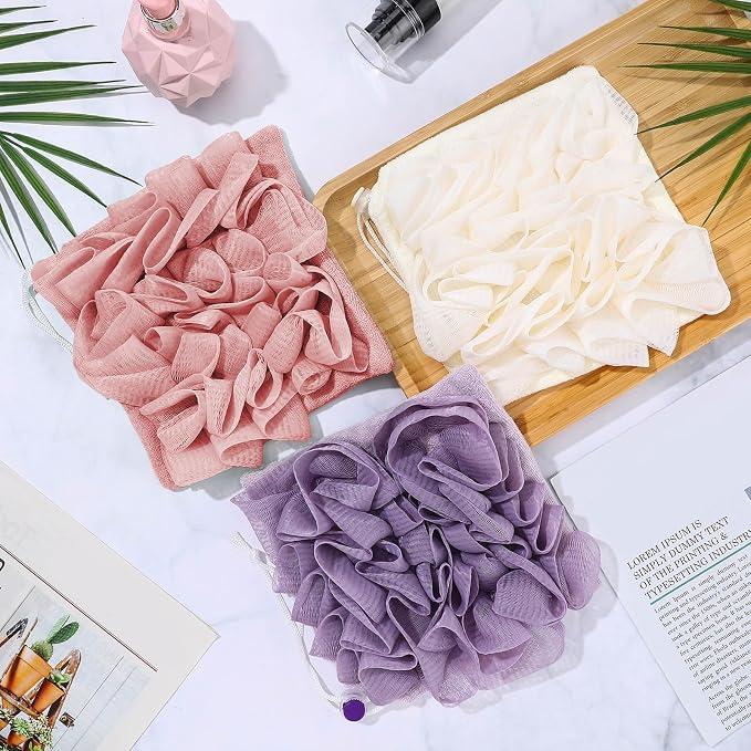 3 Pcs Washcloth Loofah Combo, 2 in 1 Bath Loofah Sponge - Image 6