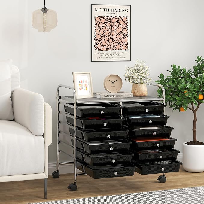 Giantex 12 Drawers Rolling Cart, Mobile Storage Drawer Cart, Classroom - Image 2