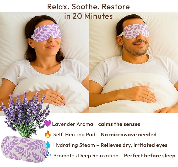 Steam Eye Mask - 16 Pack Lavender Self-Heating Warm Compress - Image 2