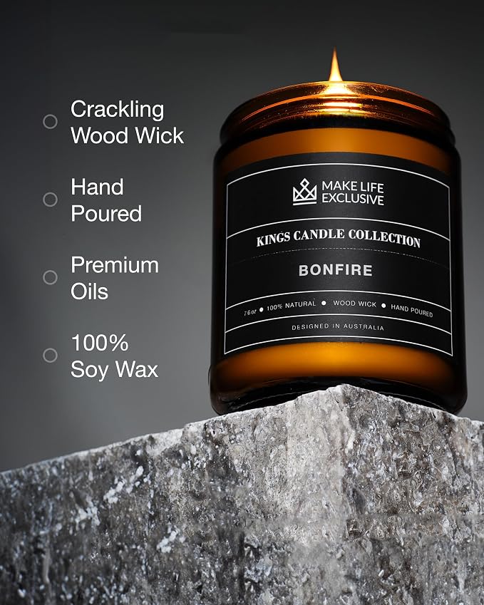Scented Candles for Men | Bonfire, Mahogany & Teakwood Scented | Wooden Wick - Image 3