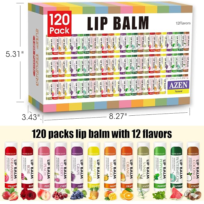 AZEN 120 Pack Lip Balm Bulk, Moisturizing Lip Balms - Image 7