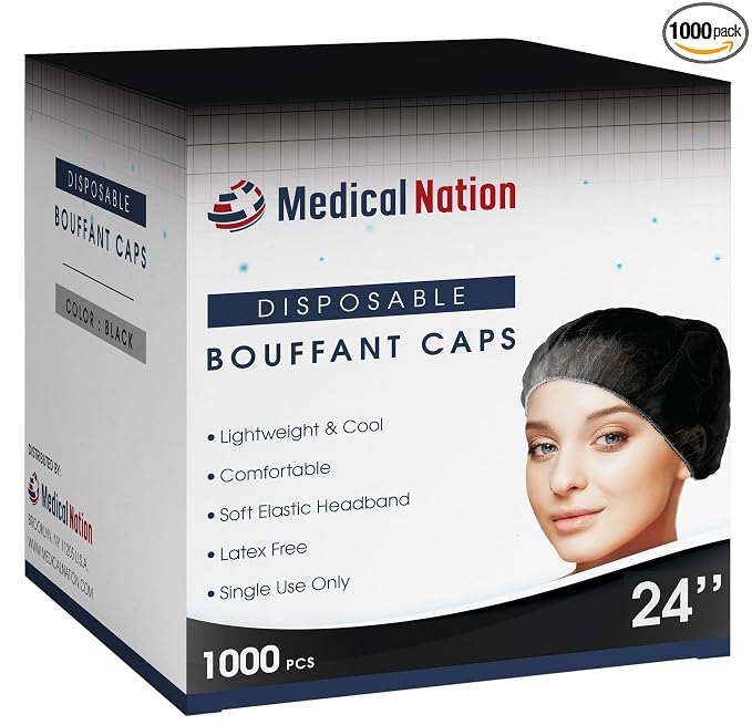 Medical Nation 24" Hair Net Disposable Bouffant Caps |CASE OF 1000, Non-Pleated by MEDICALNATION