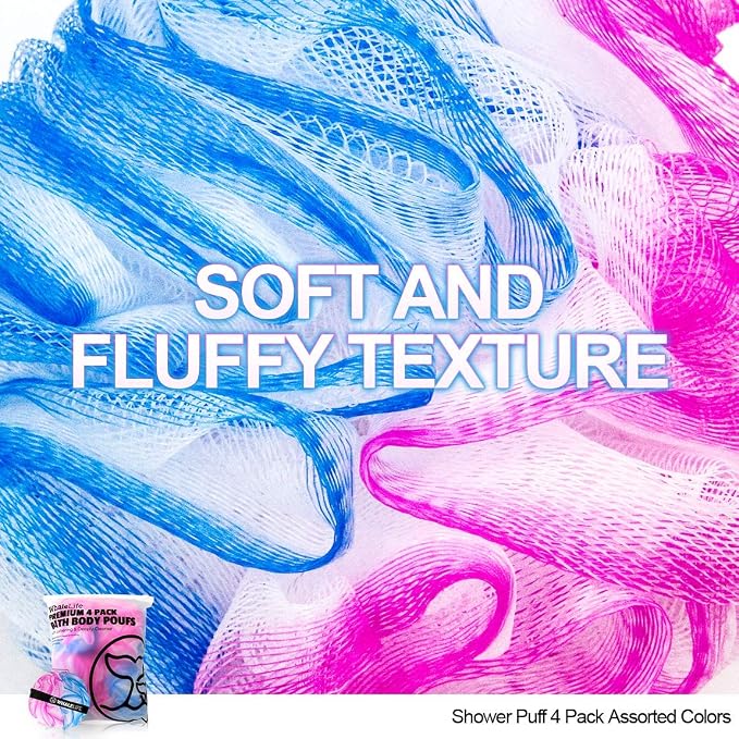 Loofah Sponge Bath Sponge for Women Men 4 Pack - Image 3