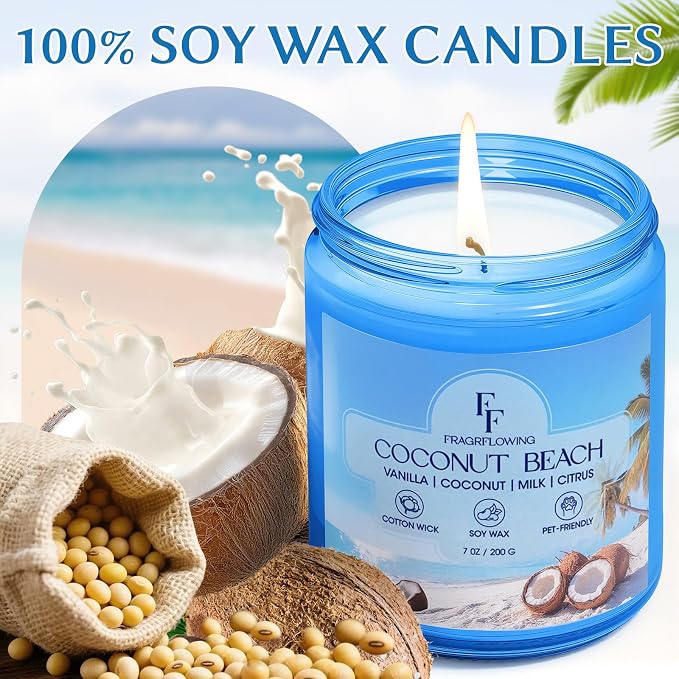 Coconut Beach Scented Candle, Natural Soy Wax Jar Candle - Image 2