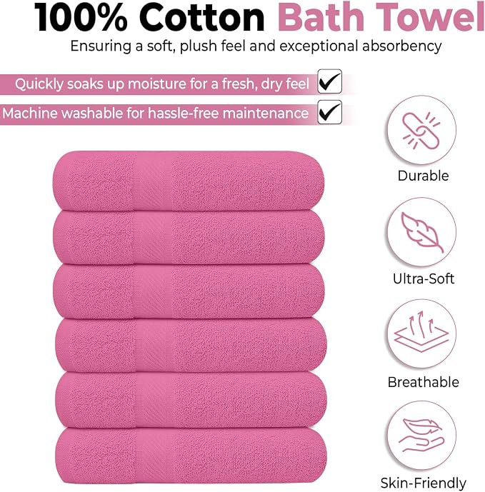 KAHAF COLLECTION 6 Pack Bath Towels Set 100% Ring Spun Cotton, Lightweight - Image 2
