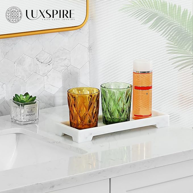 Luxspire Bathroom Vanity Tray, Resin Toilet Tank Tray, Kitchen Trays, Marble - Image 7