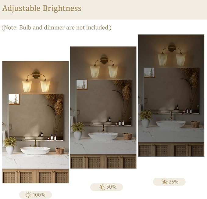 Bathroom Vanity Light with Fabric Shade, 2-Light Bathroom Vanity Light Over - Image 4