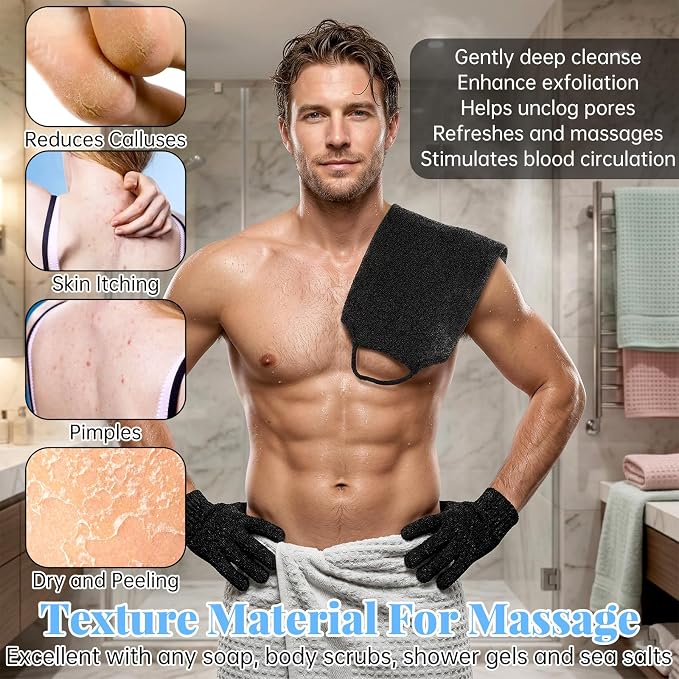 2 Pack Exfoliating Back Scrubber Bath Gloves Set Washcloth Back Scrubber Set - Image 4