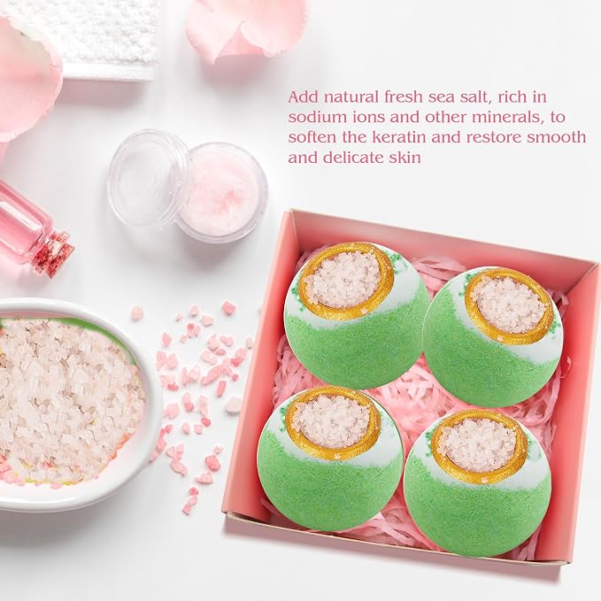 Green Tea Coarse Salt Bath Bombs Balls, Moisturizing Dry Skin, Fizzy Spa - Image 4