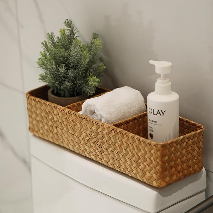 Seagrass Storage Basket 3 Sections Woven Shelf Baskets - Image 2