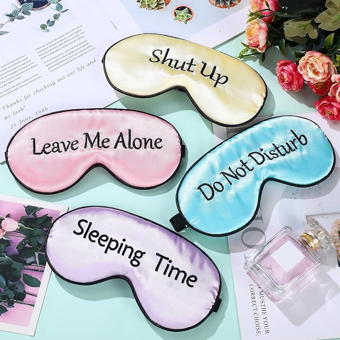 Geyoga 4 Pieces Funny Eye Mask for Sleep Soft Satin Blackout Blindfold - Image 7