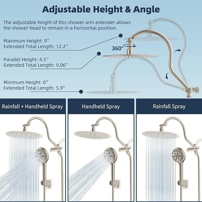 Hibbent All Metal CUPC Certified Shower Head, Handheld Showerhead Combo - Image 6
