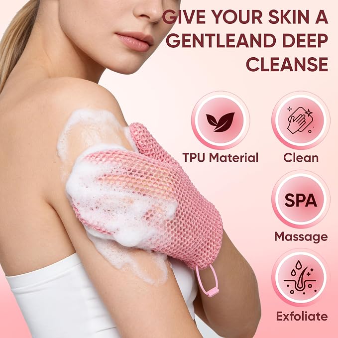 2 Pcs Honeycomb Exfoliating Mitten Set Bath Mitt Honeycomb Face and Body - Image 2