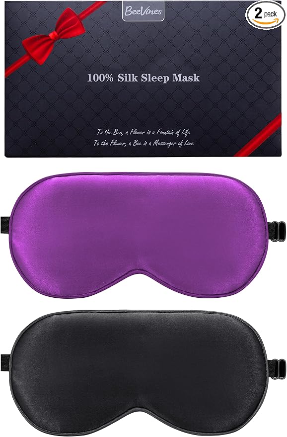 BeeVines 100% Real Mulberry Silk 2 Pack Sleep Mask, Pure Silk Eye Masks by BeeVines