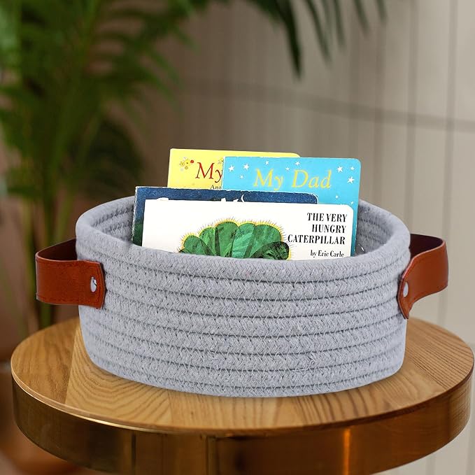 ABenkle Small Storage Basket, Mini Cotton Rope Storage Bin, Cute Tiny Shelf - Image 3