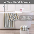 Beige Striped Hand Towels, Bathroom Hand Towels Set of 4, Soft Towel Set - Image 3