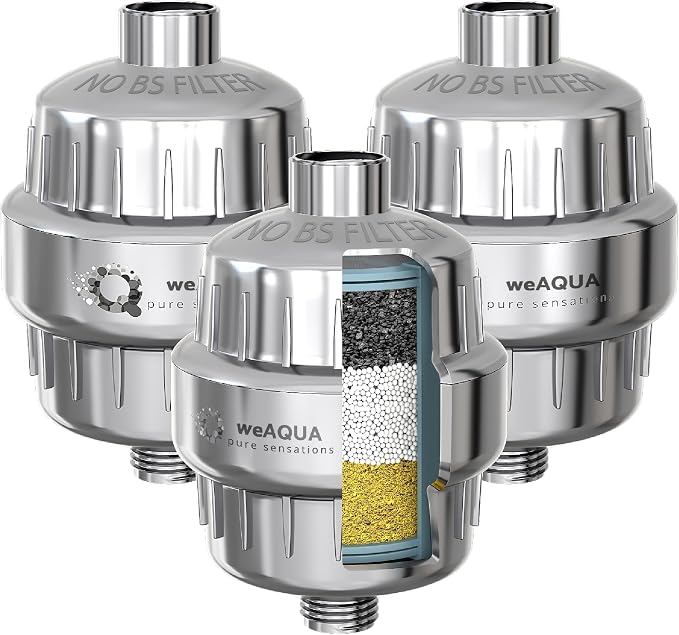 weAQUA Heavy Duty Shower Filter Jumbo 3 PACK – 99% Removal by weAQUA