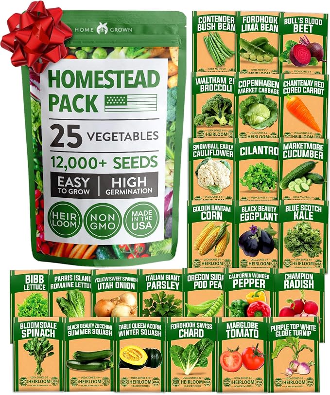 HOME GROWN 25 Variety Survival Seed Vault 12, 000+ Heirloom Non-GMO Vegetable by HOMEGROWN
