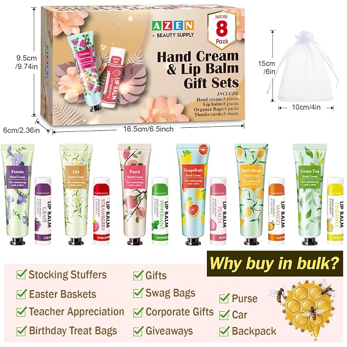 AZEN 8 Sets Bulk Gifts, Hand Cream and Lip Balm Bulk Set - Image 6