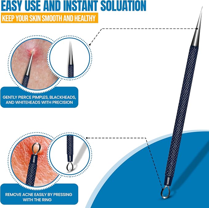 EFAH Care 2Pcs Stainless Steel Pimple Extractor Acne Treatment Tool Surgical - Image 2