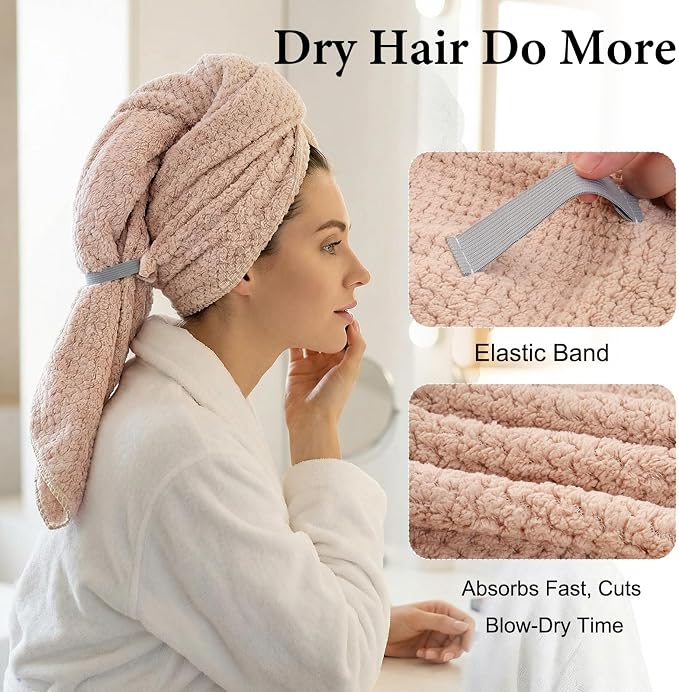 Microfiber Hair Towel Wrap for Women Extra Large Hair Turban Anti-Frizz Hair - Image 3